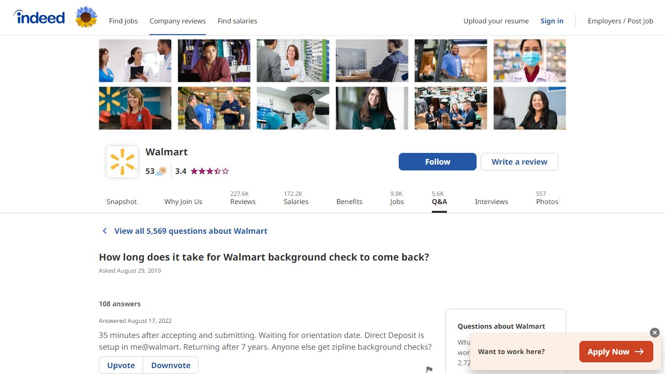 How long does it take for Walmart background check to come back? - Indeed